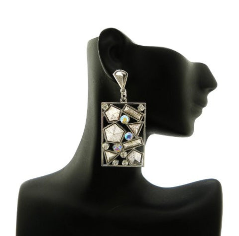 Geometric Charm Silver Tone Rectangular Drop Earrings YSE01394RD