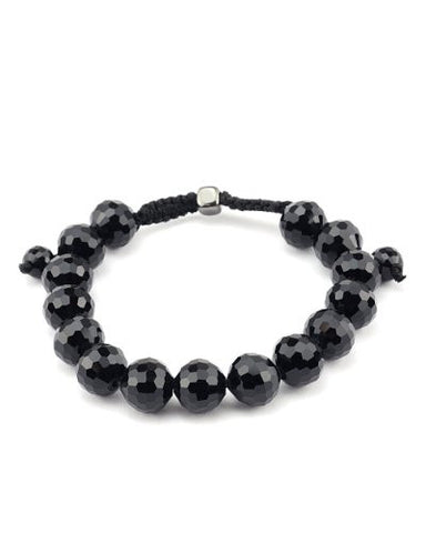 Jet Black Faceted Faux Glass Disco Ball Adjustable Bracelet SB1234