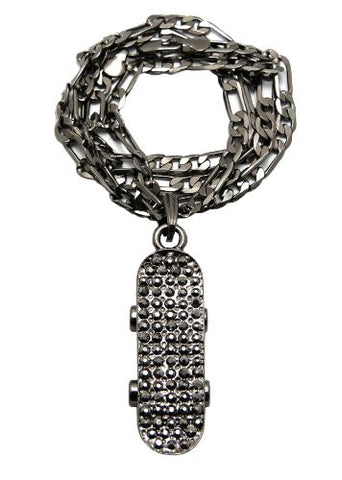 Pave Skateboard Pendant w/ 5mm 24" Figaro Chain in Hematite Tone MSP185HE