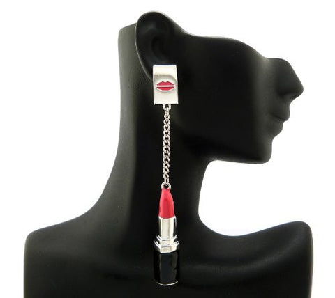 Lipstick Charm Drop Earrings in Silver-Tone