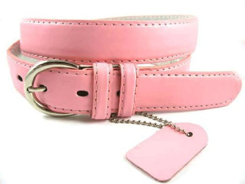 NEW Ladies Basic Trendy Faux Leather Thin Belt Lt. Pink