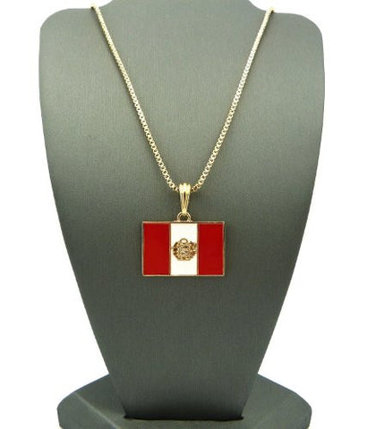 Gold Tone Peru Flag Pendant w/ 2mm 24" Box Chain XSP376GBX