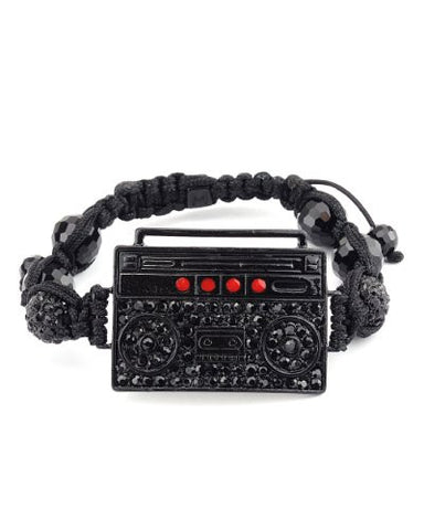 Iced Out Boombox Pendant Encrusted Bead Disco Ball Shamballa Bracelet XHB134BK
