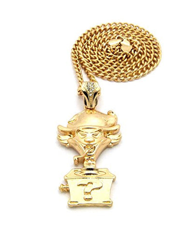 The Jeckel Riddle Box Hip Hop Pendant 5mm 24" Cuban Link Chain Necklace in Gold-Tone