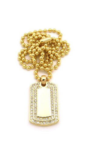 Stacked Rhinestone Micro Dog Tag Pendant w/ 27" Ball Chain - Gold Tone XMP13G