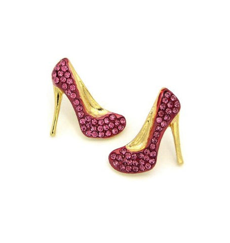 Gold/Pink Tone Rhinestone High Heel Fashion Charm Stud Earrings RE1096GDPNK