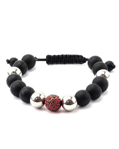 Red Encrusted Ball, Metal, & Matte Bead Mix Adjustable Bracelet MHB54RD
