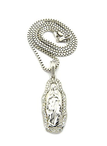 Pave Praying Jesus Pendant 2mm 24" Box Chain Necklace in Silver-Tone