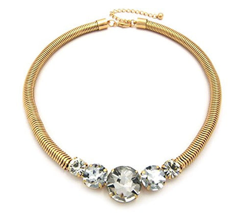 Enlarged Round Cut Clear Stone Charm 8mm 18" Round Snake Chain Necklace in Gold-Tone