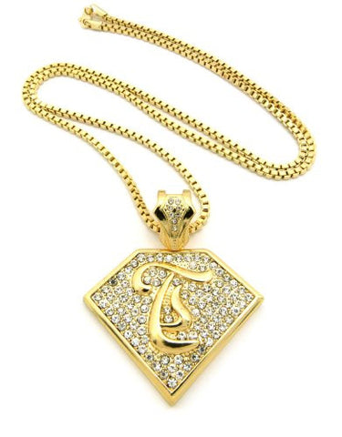 Initial T Iced Out Rapper Pendant w/ 3mm 30" Box Chain - Gold Tone XP938GBX