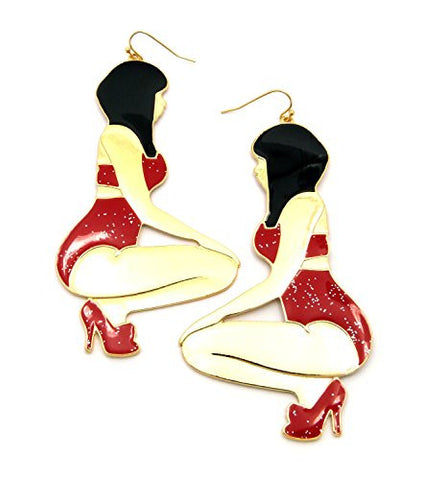 Dancing Girl Drop Earrings in Red/Gold-Tone