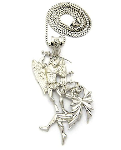 Battle of the Angels St. Michael the Archangel Pendant 3mm 30" Box Chain in Silver-Tone