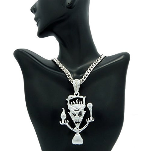 The Amazing Jeckel Brothers Clown Pendant with 36" Silver Plated Cuban Link Chain Necklace OP138S