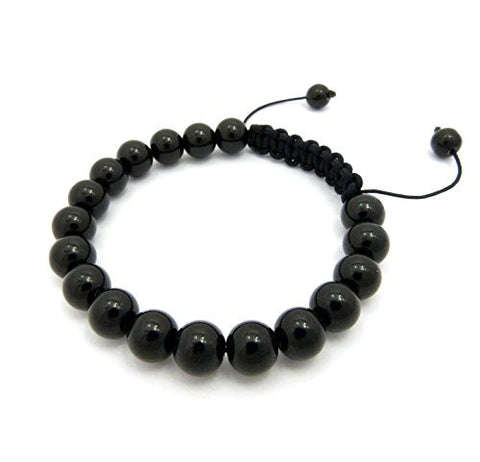 Jet Black Glass Bead Adjustable Macrame Bracelet