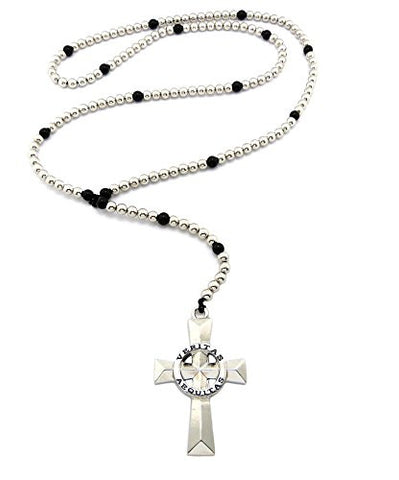 Solid Truth & Justice Veritas Aequitas Pendant 6mm 30" CCB Bead Chain Necklace in Silver-Tone