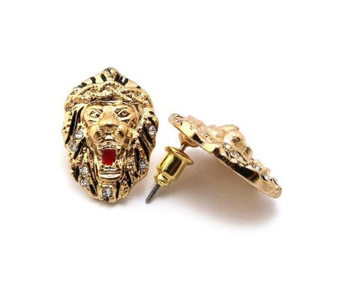 Roaring Lion Stud Earrings in Gold-Tone