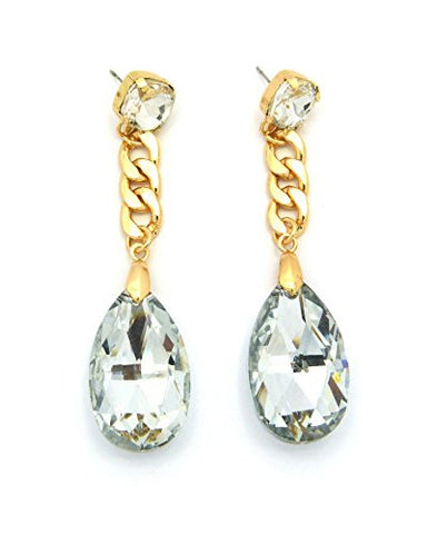 Princess and Pear Cut Rhinestone Stud Chain Drop Earrings in Gold/Clear-Tone JE7010GDCLR