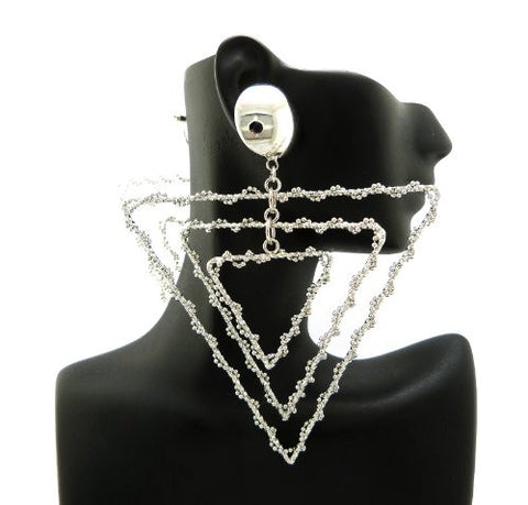 Bead Chain Wrap Triangle Chandelier Drop Earrings in Silver-Tone