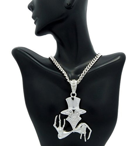 The Ringmaster Clown Pendant with 6mm 36" Silver Plated Cuban Link Chain Necklace OP137S