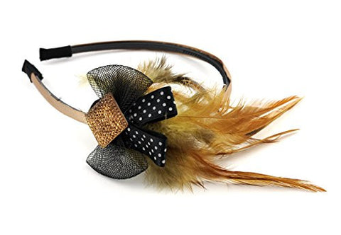 NYfashion101 Mesh Bow Polka Dot Ribbon Rhinestone Diamond Long Feather Headband