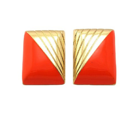 Diagonal Shade Rectangle Earrings in Orange/Gold-Tone