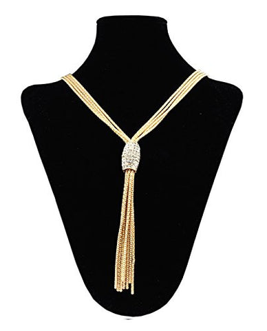 Rhinestone Stud Barrel Pendant Multi Strand Necklace in Gold-Tone