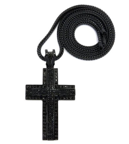 Jet Black Paved Elevated Cross Pendant w/ 4mm 36" Franco Chain MP801BP