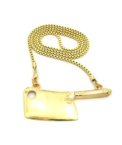 Smooth Hatchetman&cent;&ccedil; Hatchet Pendant w/ 3mm 30"Box Chain Necklace in Gold-Tonee