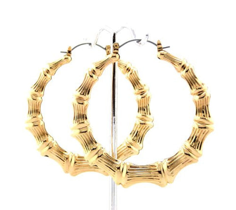 Classic Bamboo 2.20" Hoop Door Knocker Earrings in Gold-Tone