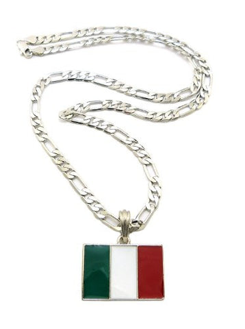 Italy Flag Pendant with 5mm 24" Figaro Chain Necklace - Silver-Tone