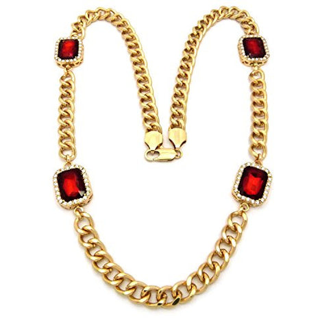 4 Faux Ruby Stone Chain Necklace