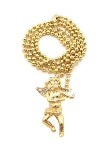 Very Rare Trendy Mini Micro Angel Pendant w/3mm 27" Ball Chain Necklace Gold Color MMP4G