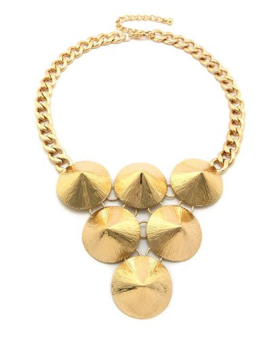 Modern Round Spike Gold Color Charm Necklace w/ 11mm 14" Link Chain ON1013GD
