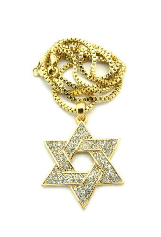Paved Star of David Micro Pendant w/ 2mm 24" Box Chain - Gold Tone XMP25GBX