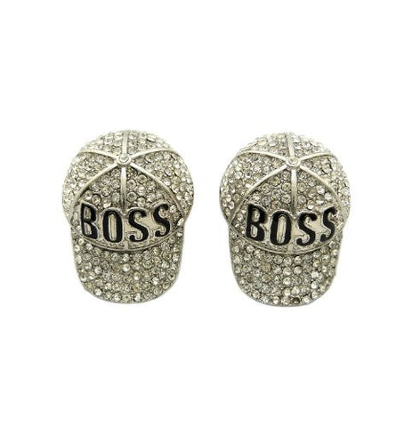 Rhinestone BOSS Cap Drop Earrings