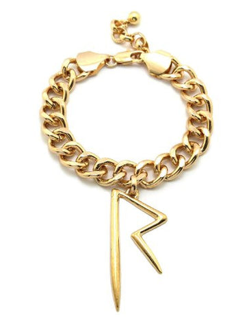 R Navy Symbol Celebrity Fan Bracelet with 10mm 7.25" Link Chain + Extension - Gold-Tone