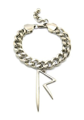 R Navy Symbol Celebrity Fan Bracelet with 10mm 7.25" Link Chain + Extension - Silver-Tone