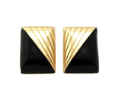 Diagonal Shade Rectangle Earrings in Black/Gold-Tone