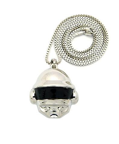 Two Faced Musician Helmet 3D Pendant w/30" Box Chain Necklace - Silver Tone XMP2R