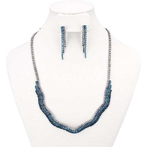 Curvy Multi-Row Rhinestone Pave Necklace and Earrings Jewelry Set
