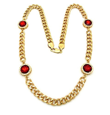 4 Round Faux Ruby Stone Chain Necklace
