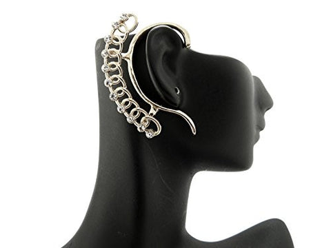 Stone Accent Ring Ear Cuff in Silver-Tone