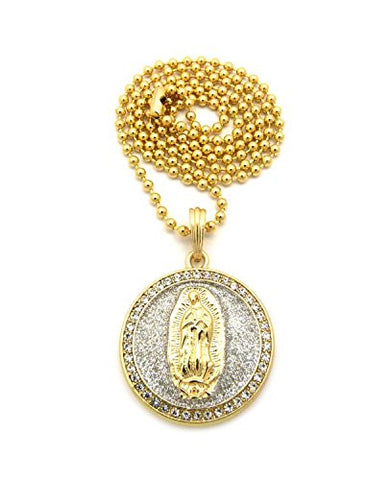 Sparkle Pave Jesus Medal Pendant 3mm 27" Ball Chain Necklace in Silver/Gold-Tone