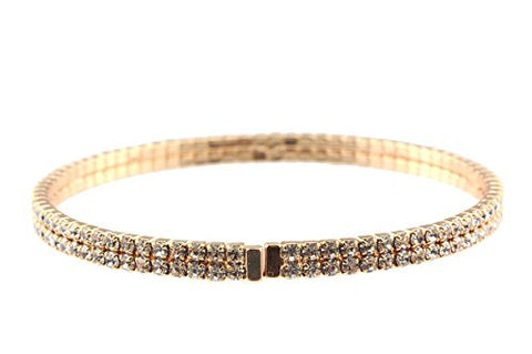 Elegant 2 Row Clear Swarovski Elements Flex Bracelet in Rose Gold-Tone MADE IN KOREA IKB1001CP