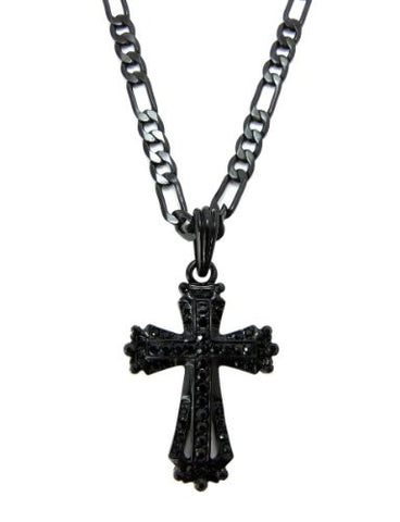 Jet Black Classic Cross Pendant w/ 5mm 24" Figaro Chain Necklace MSP203BP
