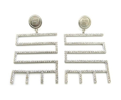 Pave Egyptian Hieroglyph Design Drop Earrings in Silver-Tone