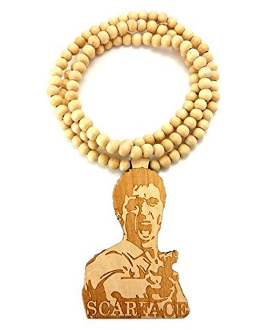 Al Pacino Scarface Wooden Figure Pendant Chain Necklace