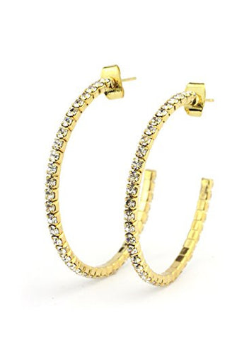 Clear Swarovski Elements 35mm Flex Hoop Earrings in Gold-Tone MADE IN KOREA IKE1000G