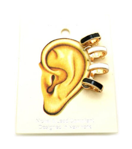 Black & White Accent Magnetic 4 Ring Ear Cuff in Gold-Tone