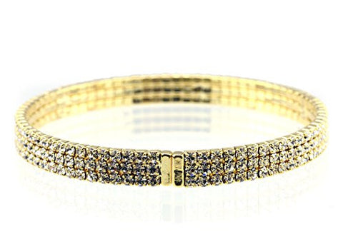 Elegant 3 Row Clear Swarovski Elements Flex Bracelet in Gold-Tone MADE IN KOREA IKB1003G